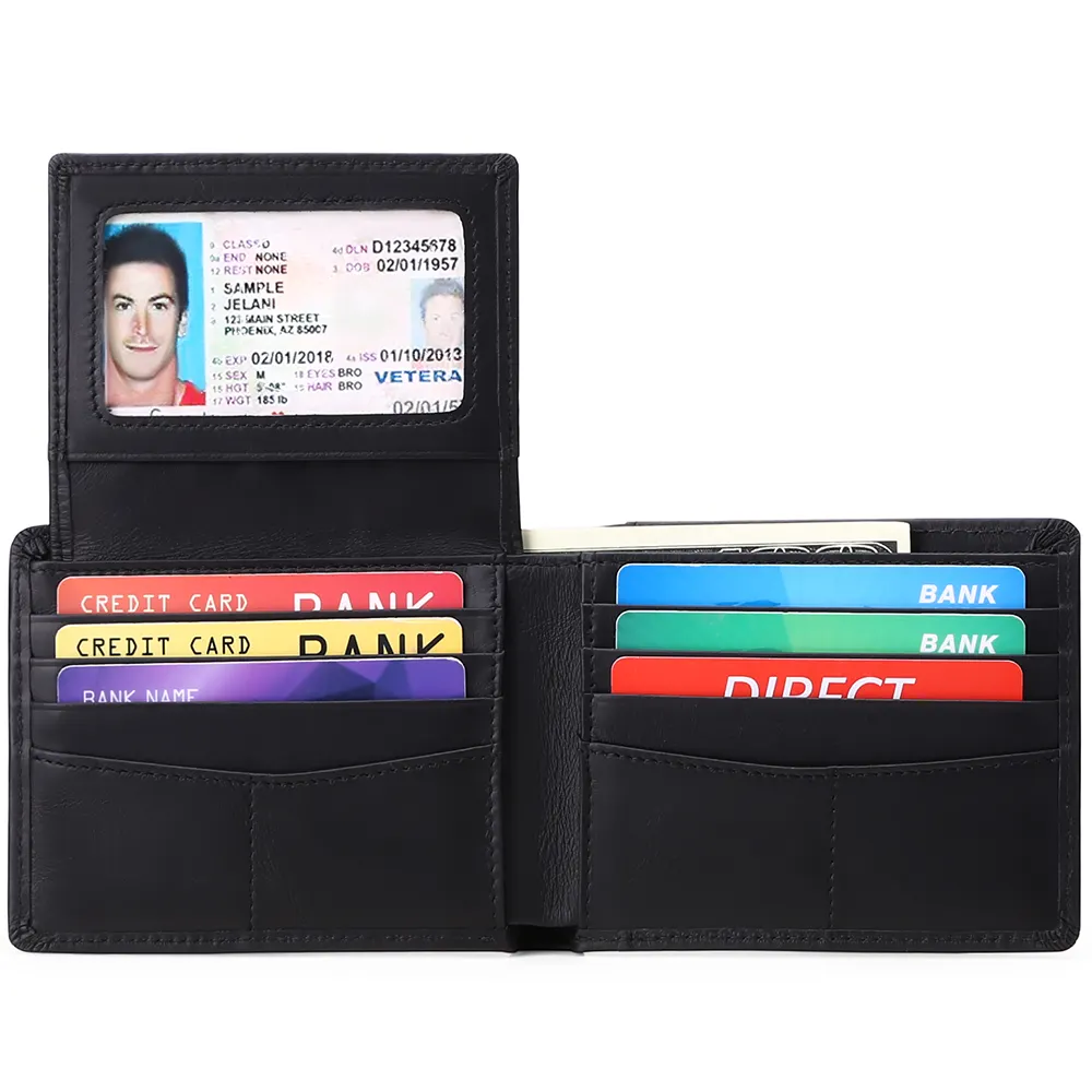 Wholesale Amazon Accept Custom Logo Men Card Holders Purse Mens Wallet RFID Genuine Leather Bifold Wallets For Men