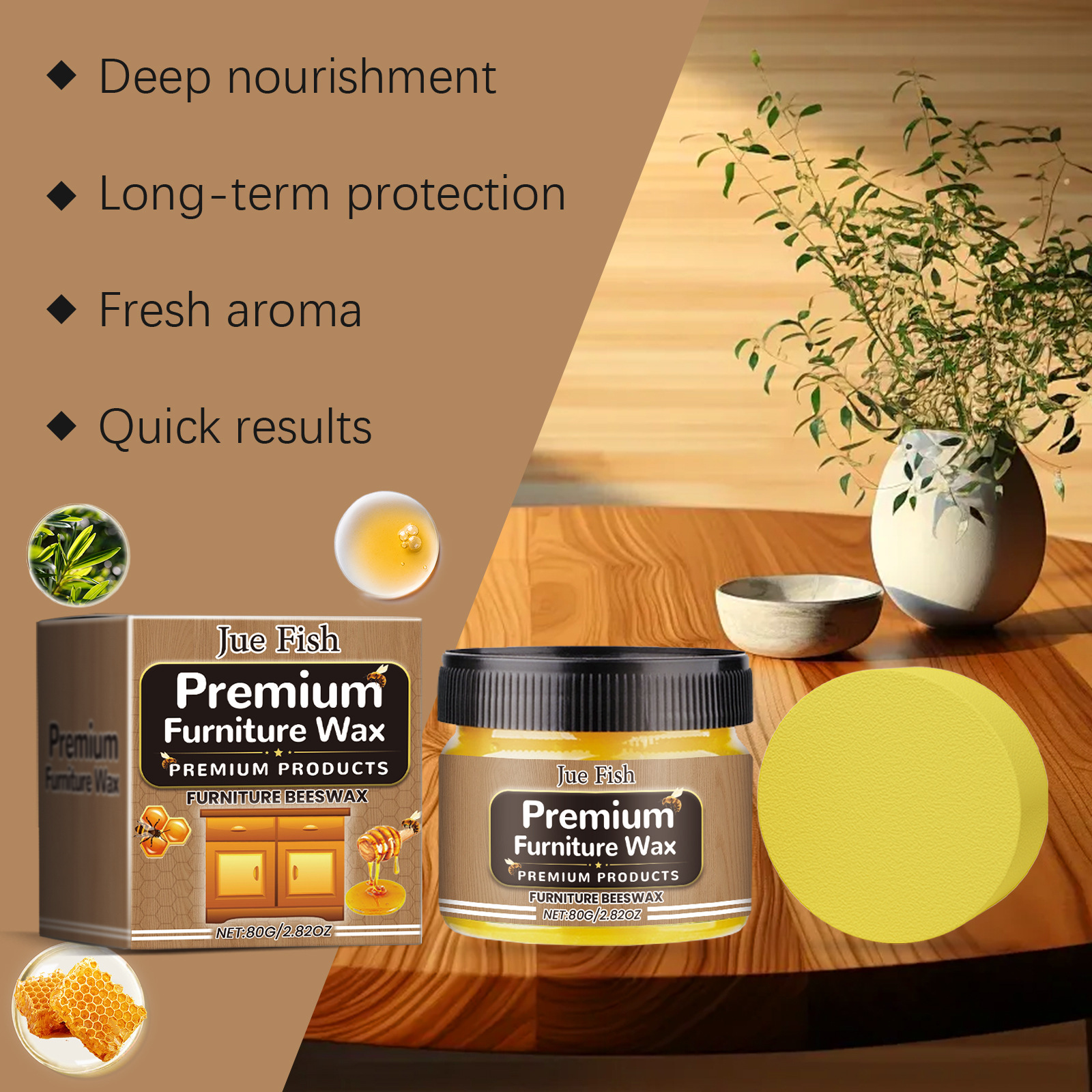 New JUE FISH Deep Nourishing Polishing Renovation Mild Cleaning Easy Absorption Multi purpose Beeswax Furniture Maintenance Wax