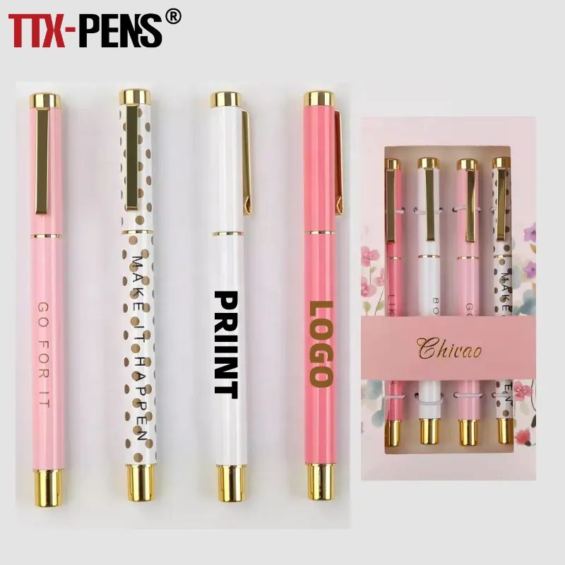 TTX OEM Kawaii Advertising Promotional Stylo Gift Pattern Printed Logo Luxury Metal Custom Christmas Ballpoint Pen With Box