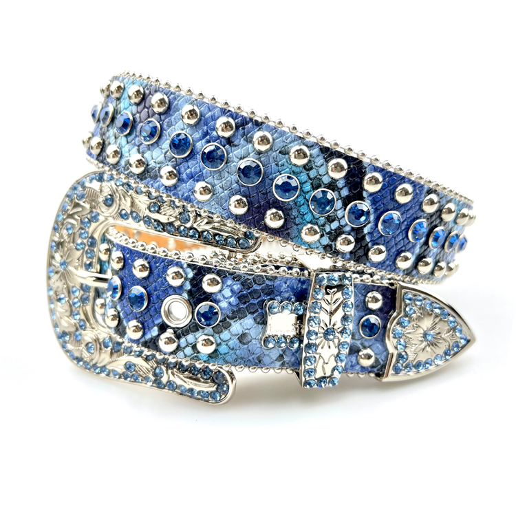 BB Simond Western Cowgirl Bling Studded Leather Strap Rhinestone Belt for Jeans