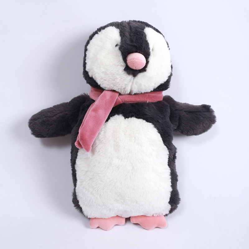 OEM animal hot water bottle cover plush penguin pattern hot water bag