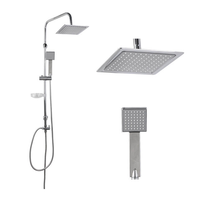 Trendy square waterfall shower head high quality stainless steel column shower with ABS soap dish
