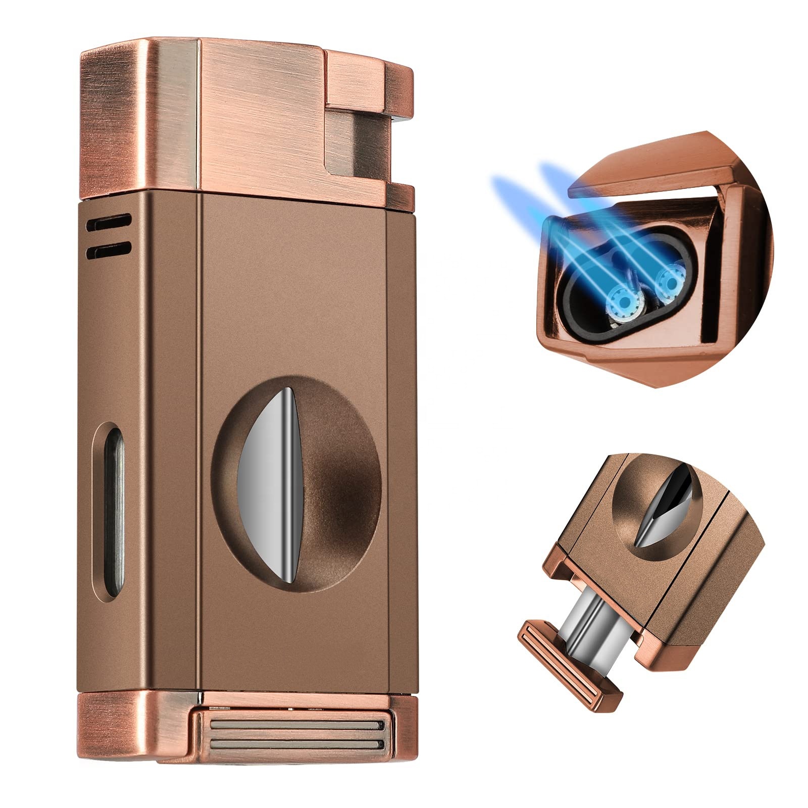 Brand New Luxury Metal Silver Cigar Lighter And Punch Cutter Gift Set Custom Logo Butane Zinc Alloy Cigar Lighter Cutter Combo