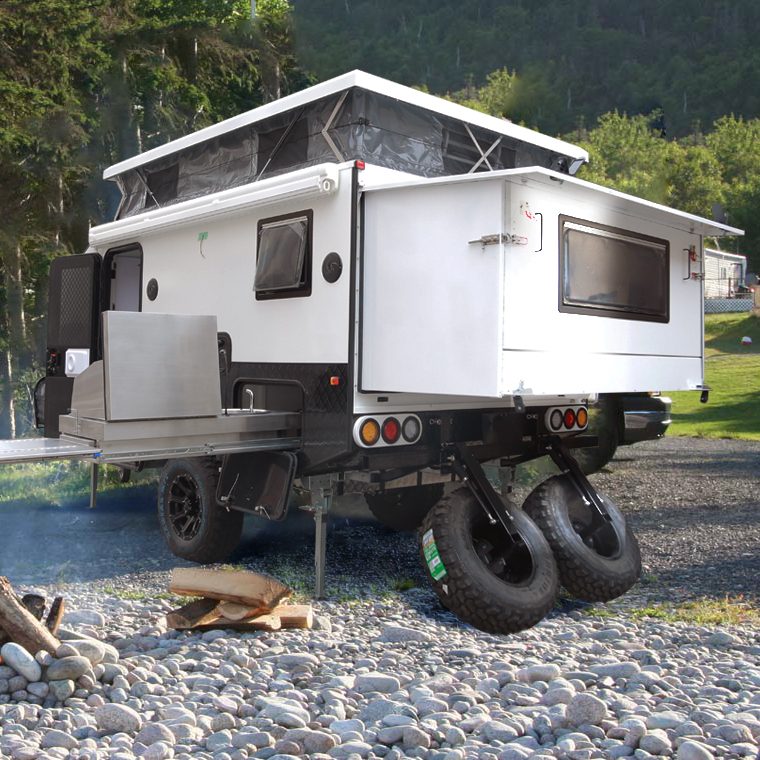 13ft mini 4 people camper pop top trailer hybrid caravan with toilet