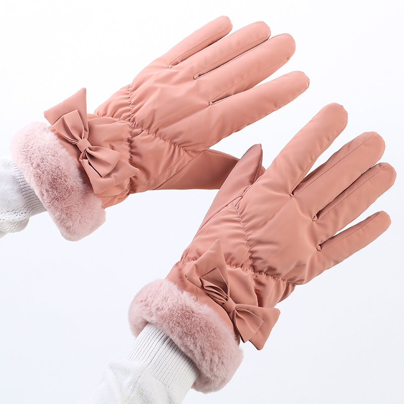 Fashion Cute Bow Women Girls Winter Warm Gloves Korean Japanese Stylish Furry Outdoor Cycling Touch Screen Driving Skiing Gloves