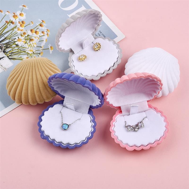 1 Piece Shell Shape Lovely Velvet Wedding Engagement Ring Box For Earrings Necklace Bracelet Jewelry Display Gift Box Holder