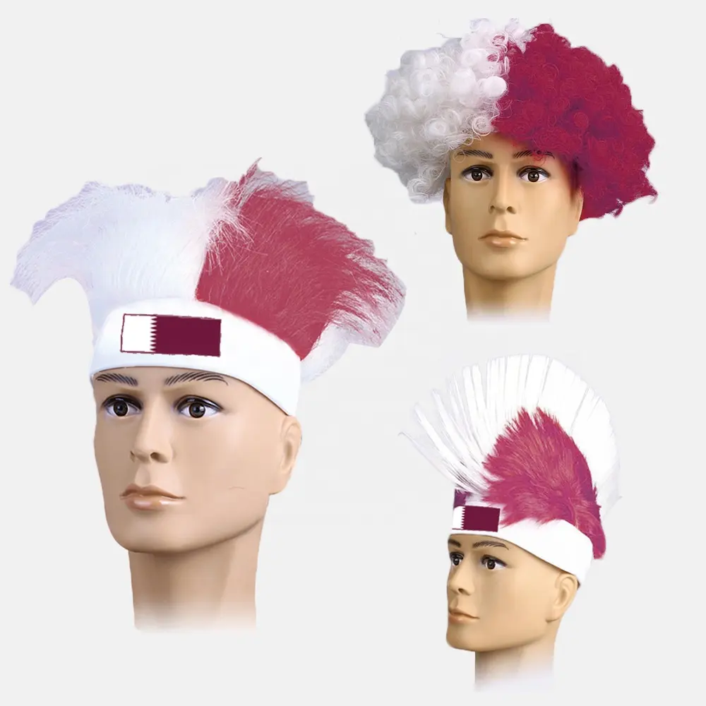 Promotional 2022 Qatar flag headband wig crazy hat product for soccer football fans