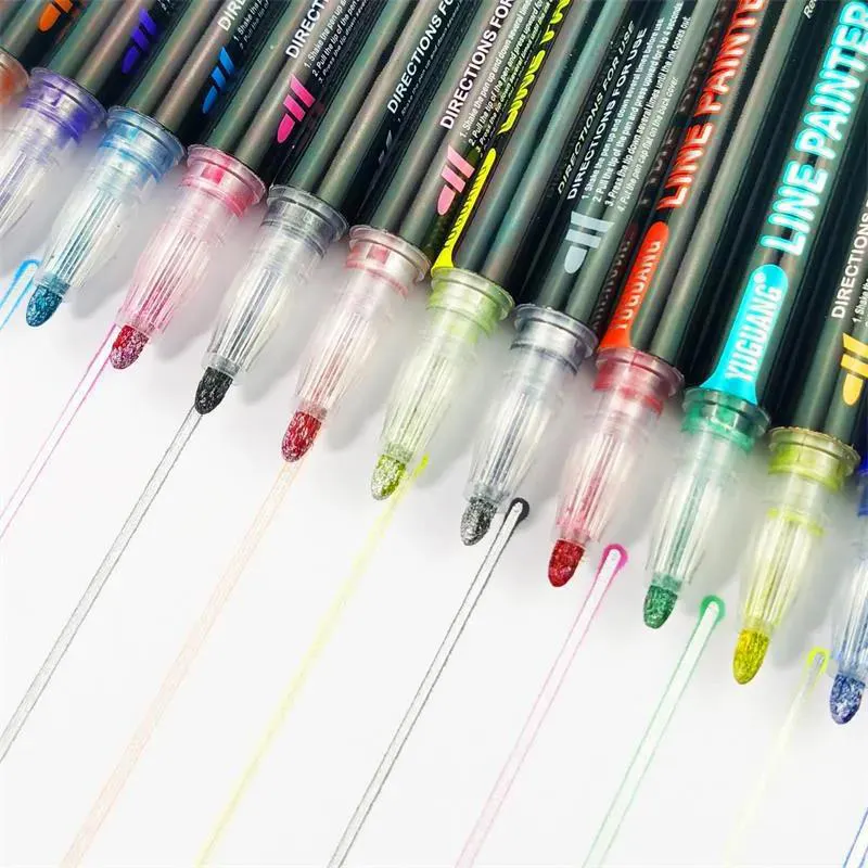 Wholesale fantasy outline pen hand account color flash poster hand-painted metal pen multipurpose marker double line pen