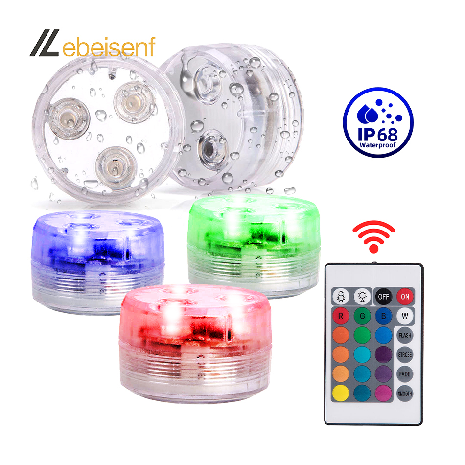 New Pool Lights Battery Powered 3 LED RGB 5050 SMD Circular Knob IP68 Waterproof IR 24-Key Wireless Remote Colours Diving Lamp