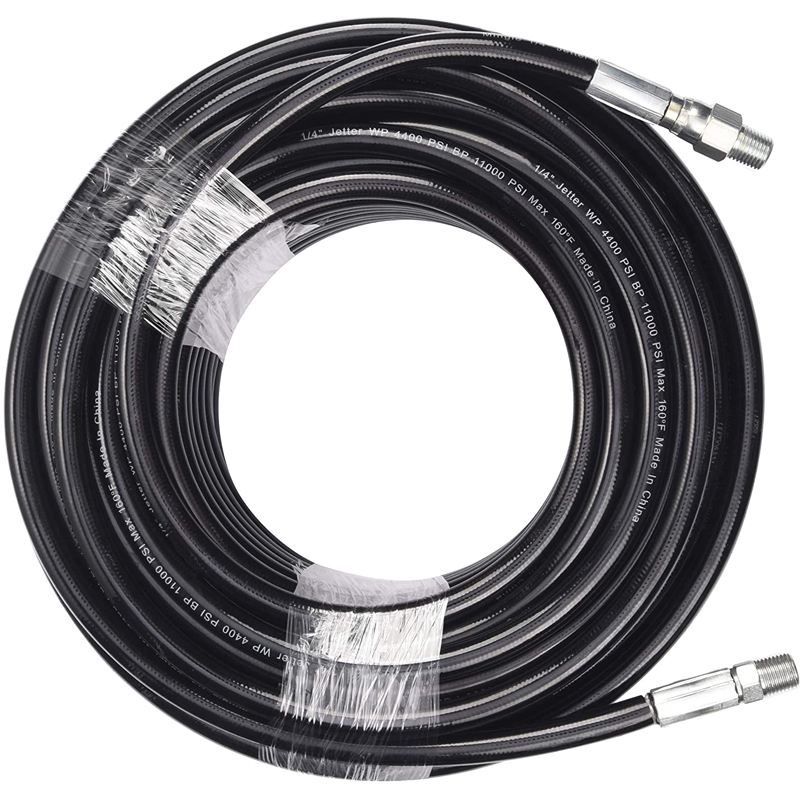 Sewer Jetter Kit for Pressure Washer, 1/4 Inch NPT, 100 Feet Hose, Button Nose and Rotating Nozzle