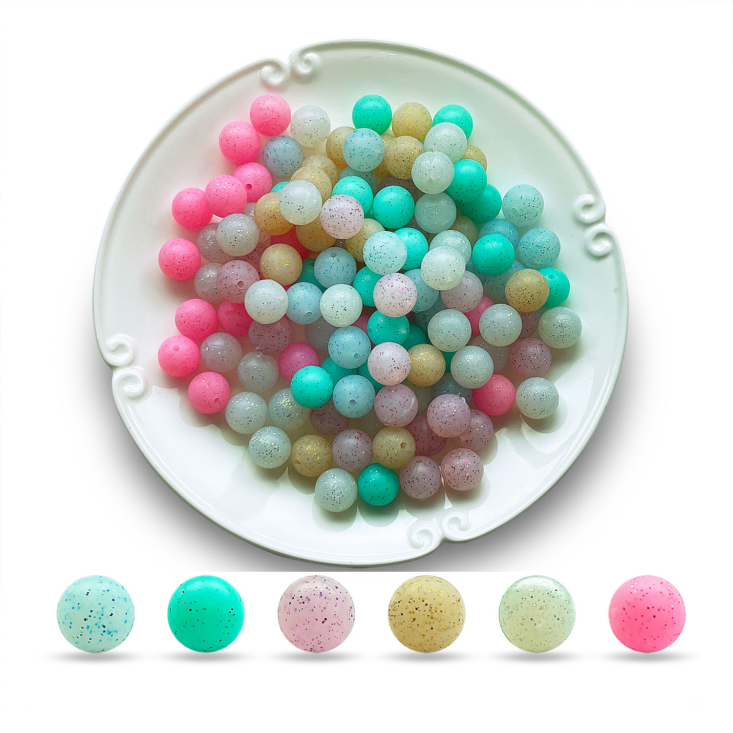 New Arrival In Stock 12 mm 15 mm Round Other Loose Beads For Jewelry Making Silicone Glitter Beads