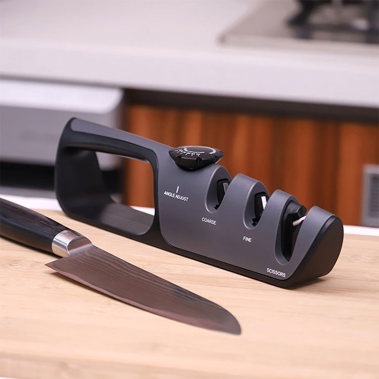 Two Adjustable Sharpening Slot Multifunctional Adjustable Angle Kitchen Knife Sharpener with Non-Slip Rubber Edge Grip