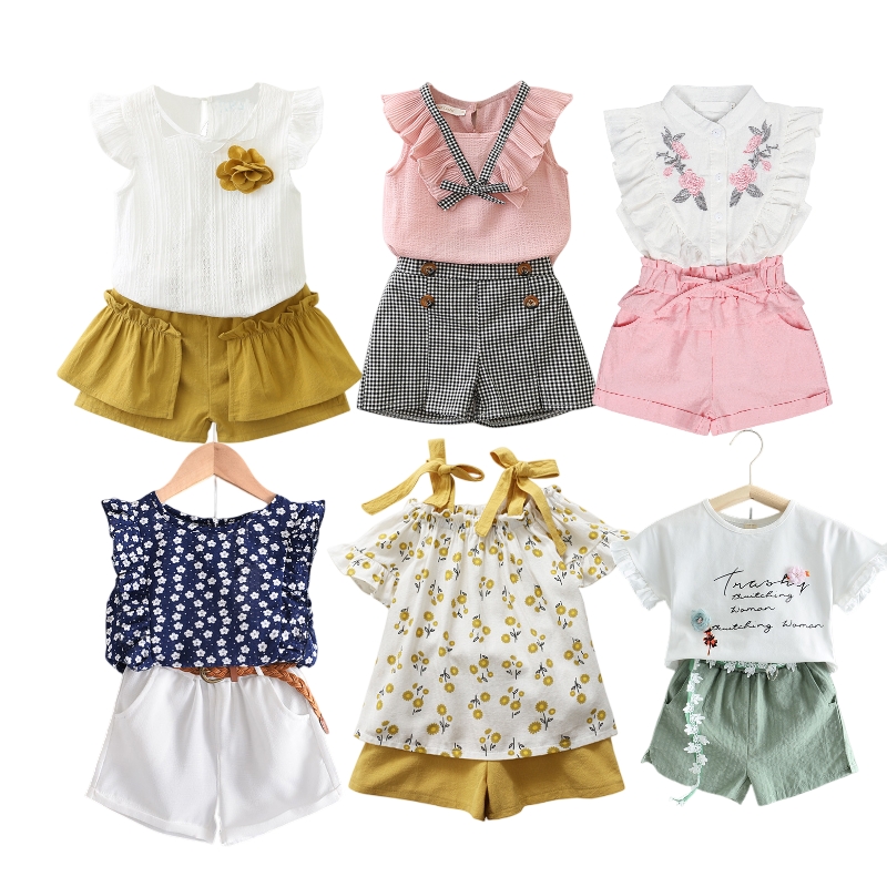 Baby Girl Clothes 2PCS Ruffle Outfits White Shirt Tops+ Denim Pants Ripped Jeans for Girls Fashion