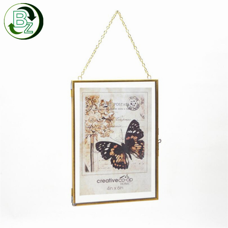 Antique brass glass picture photo frame, Hanging Metal & Solid Brass Photo Frames wedding decor photo frames