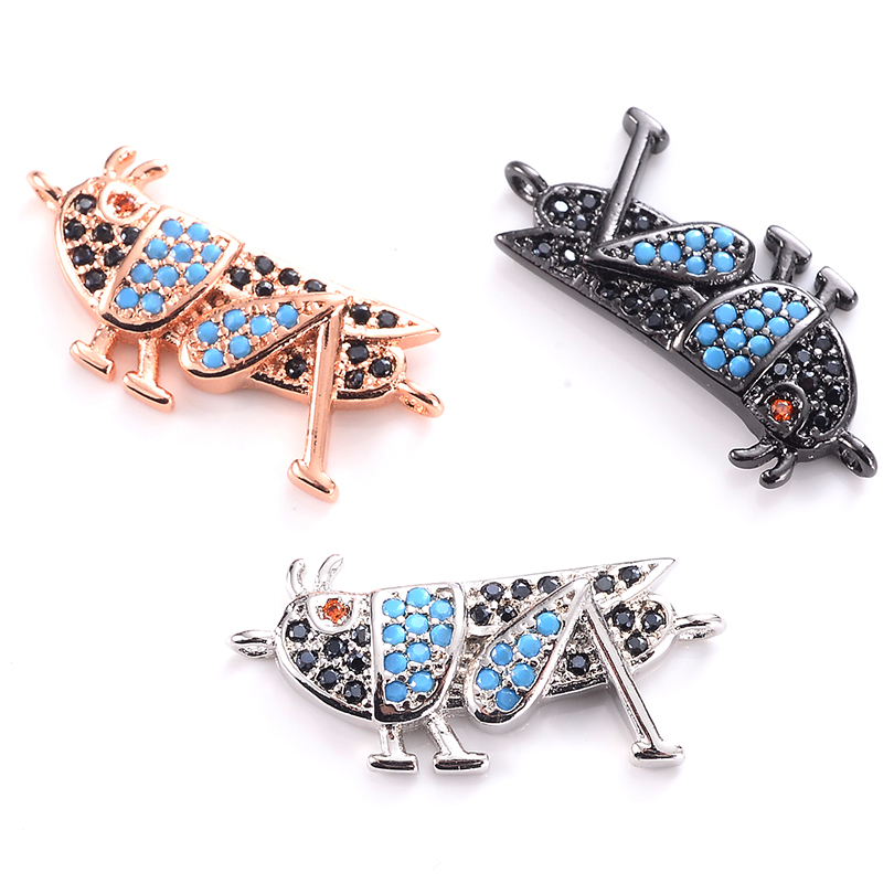 Pave Black Blue Red Micro CZ Copper Spacer Beads for Jewelry Making Bracelets DIY Women Craft Insect Cricket Locust Charms