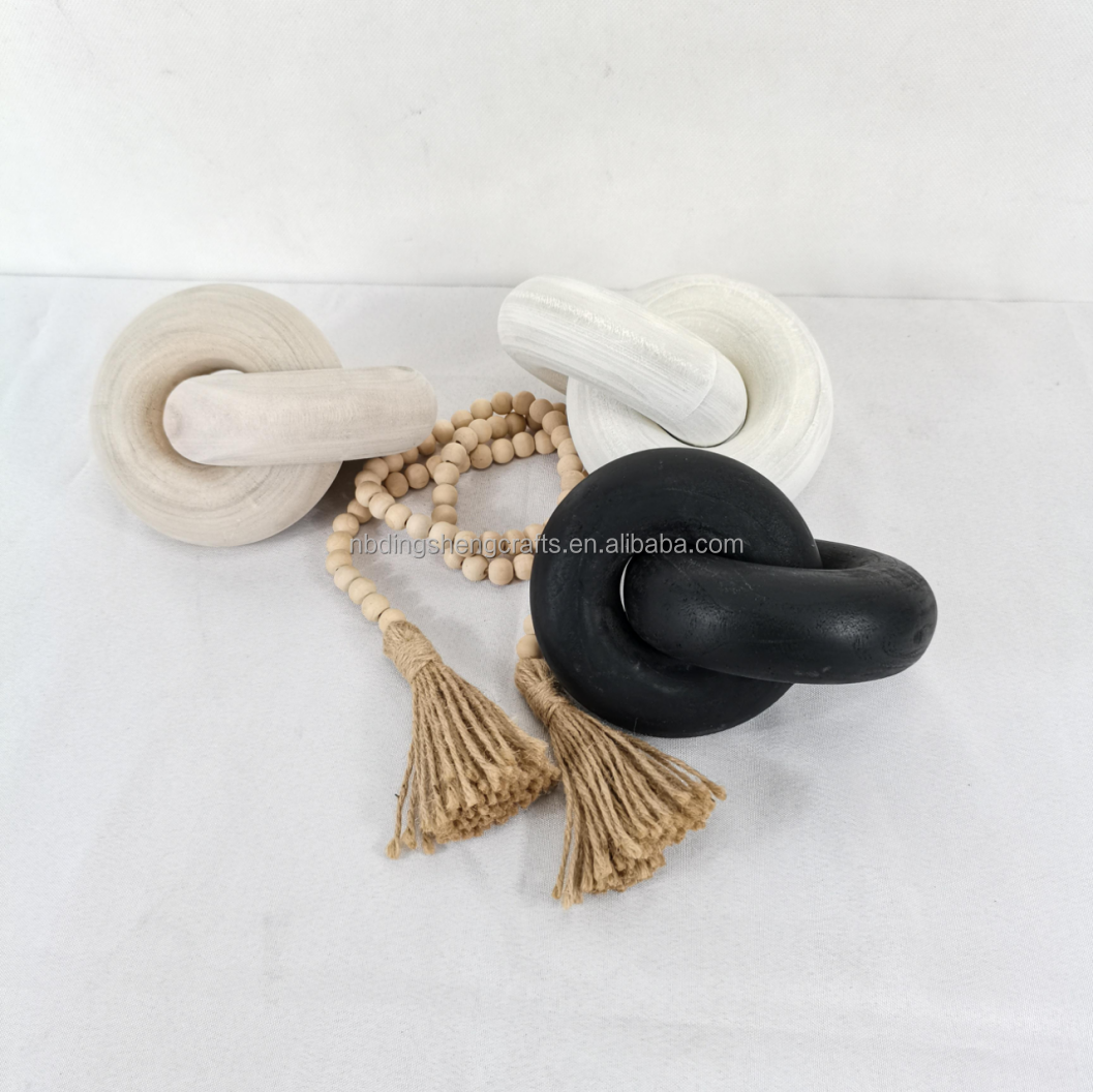 Newest Home Decor White Washed Wooden Rings Decor Wooden Knot Wood 2-links Chain