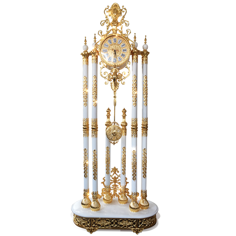 White Marble Metal Antique Solid Pendulum Grandfather Clocks For Sale