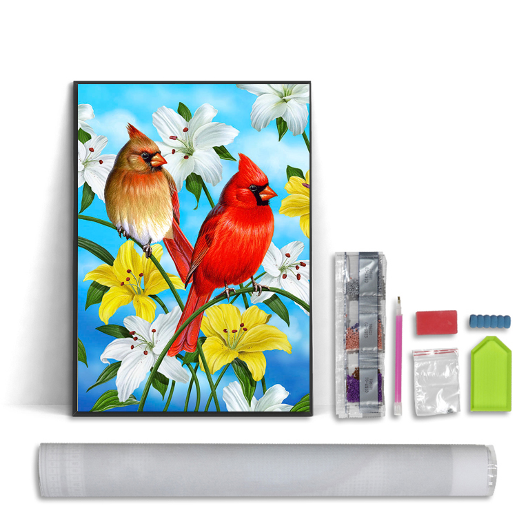 Factory wholesale ODM/OEM wall decoration high quality canvas DIY two birds and flowers round 5d diamond painting