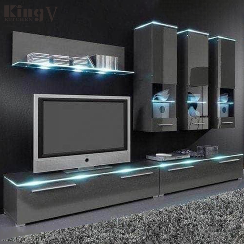 Современный простой набор мебели для гостиной KINGV, деревянные ТВ-шкафы, дизайнерская мебель, стеклянная дверь, декоративный шкаф