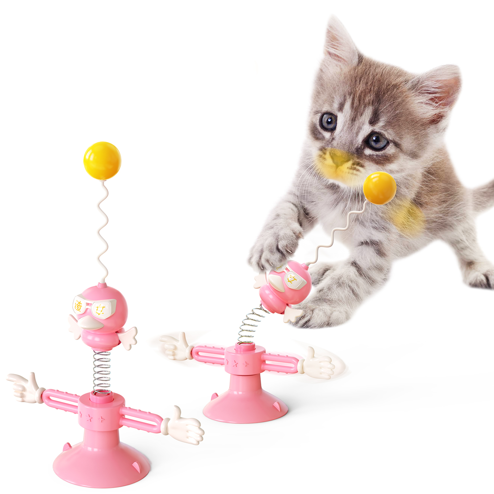 2021 New Product Pet Spring Bird Cat Toy Turntable Windmill Tumbler Ball Funny Cat Stick