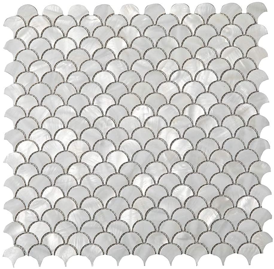 Wholesale Super White Natural Color Fan-shaped Shell Fish Scale Mosaic Tiles Mother of Pearl Shell Mosaic for Wall Decoration