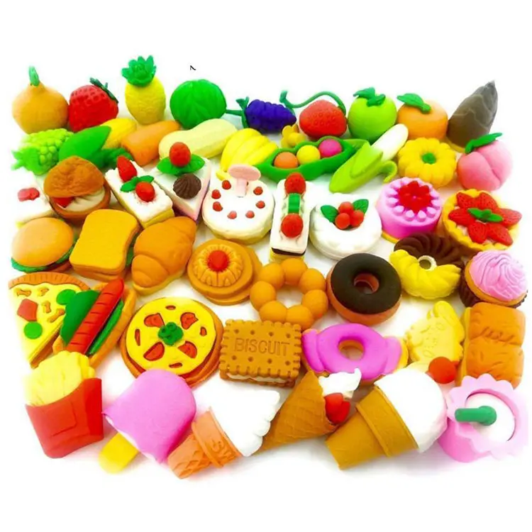 Promotion Customized Cute Different shapes 3D mini candy food and animal shaped eraser for kids gift stationery