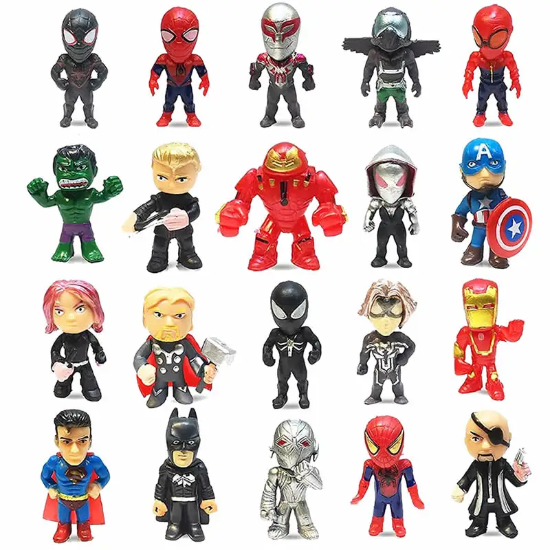 20Pcs Set 4cm Super Heroes Ironman Spiderman Hu-lk Bat Man Action Figures Cake Toppers PVC Mini Figurines Toys