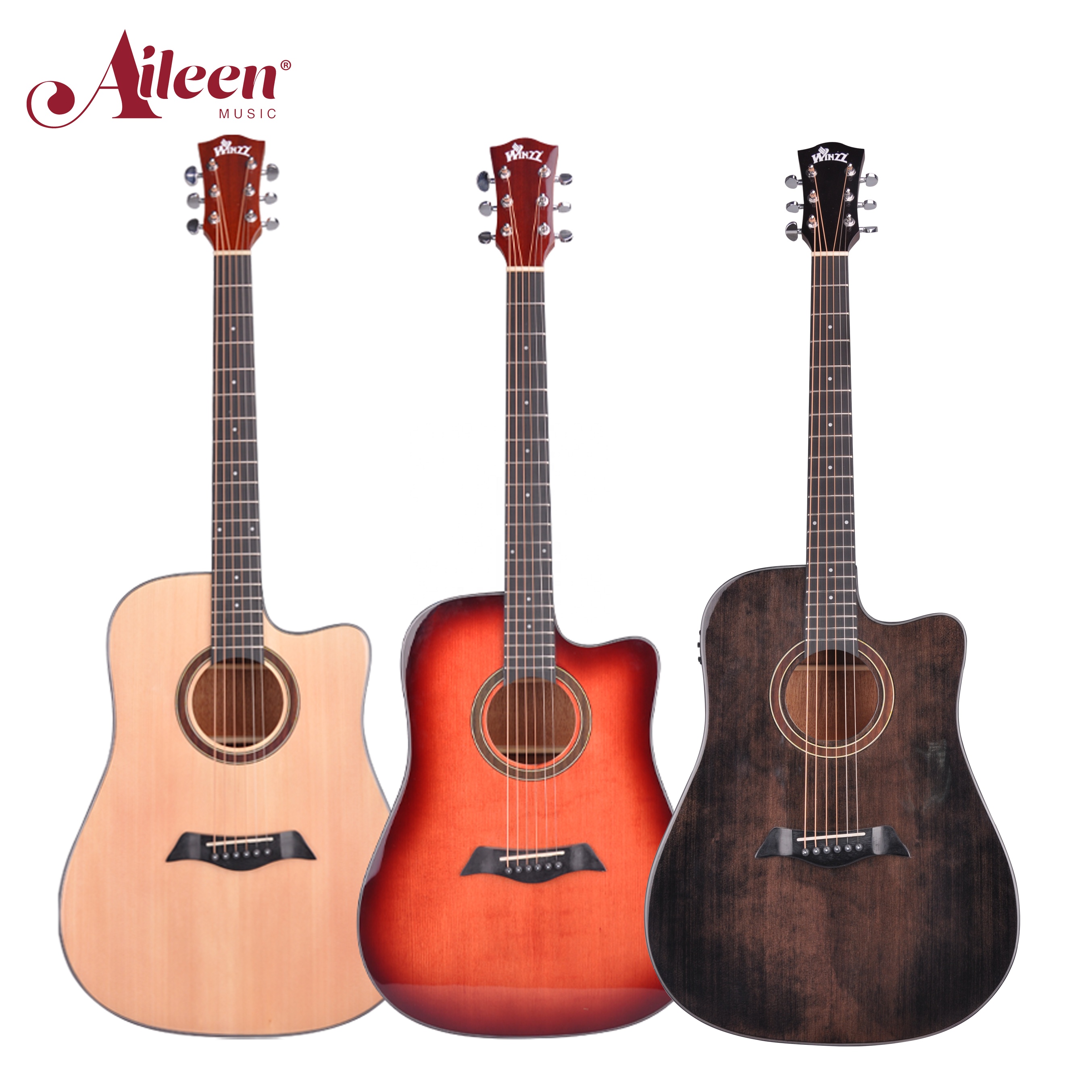 AileenMusic professional 41 inch glossy solid top cutaway acoustic guitar (AFM17C)