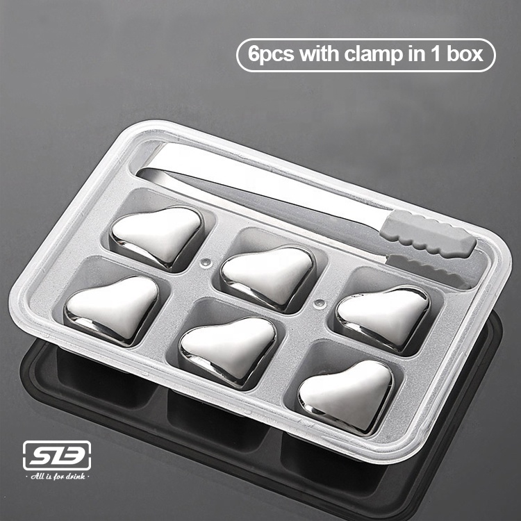 Amazon Best Sellers Bar Accessories 6 Pcs Heart Shape Whisky Stone Set Ice Cube Metal For Drink
