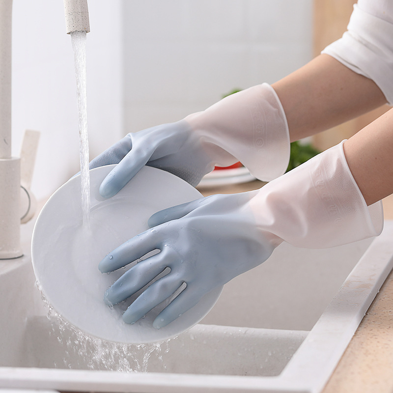 Rubber Gloves Household Washing Clothes Washing Dishes Gloves Waterproof Gloves Wholesale Two-color Kitchen Housework Lengthened