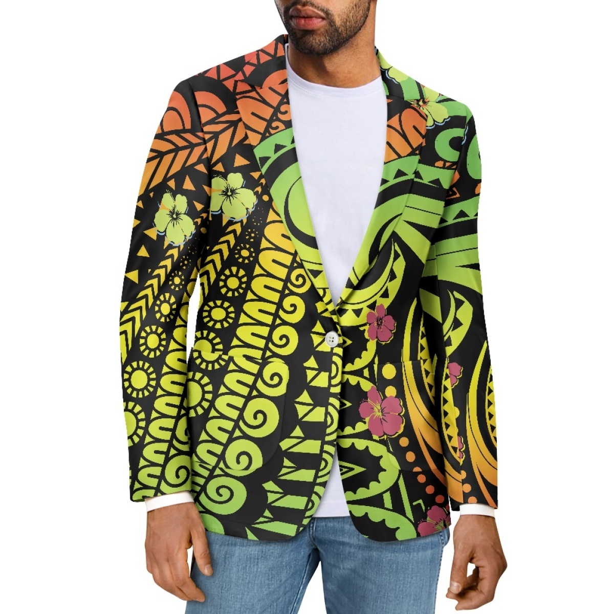 Custom Printing On Demand Polynesia Men's Casual Blazer Stylish And Sophisticated Long-Sleeved Printed Fitted Men's Suit