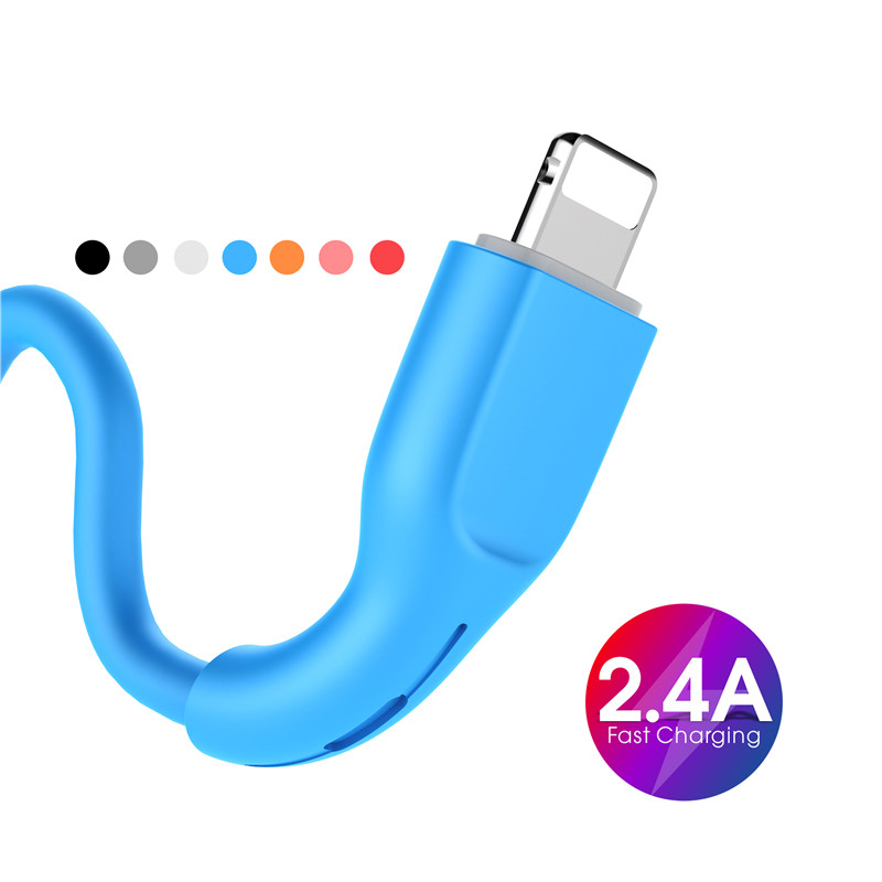 Мягкий силиконовый шнур из ТПЭ 2,4 А, Usb-кабель для быстрой зарядки и синхронизации данных для iphone 11 X, ipad pro