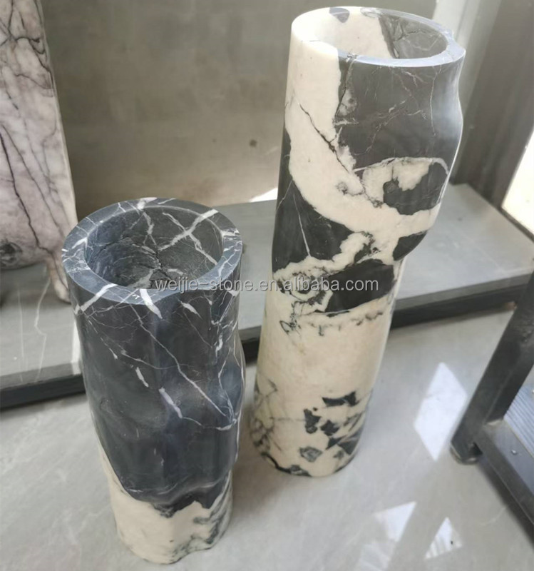 Nordic Style Luxury Stone Marble Decorative Vase Sets Black Marble Vase Flowers Vase For Home Decoration