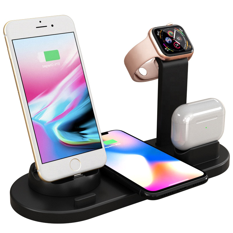 Carregador Sem Fio 4 in 1 Smart Portable Qi Phone Holder Watch Eearbud Fast Charging Station Pad Dock 10W Wireless Charger Stand