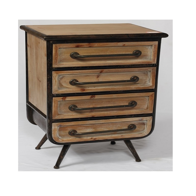 INNOVA Farmhouse American Decor 4 Drawer Wide Chest Caramel Solid Wood Nightstand Bedside Table with Metal Drawer Pull