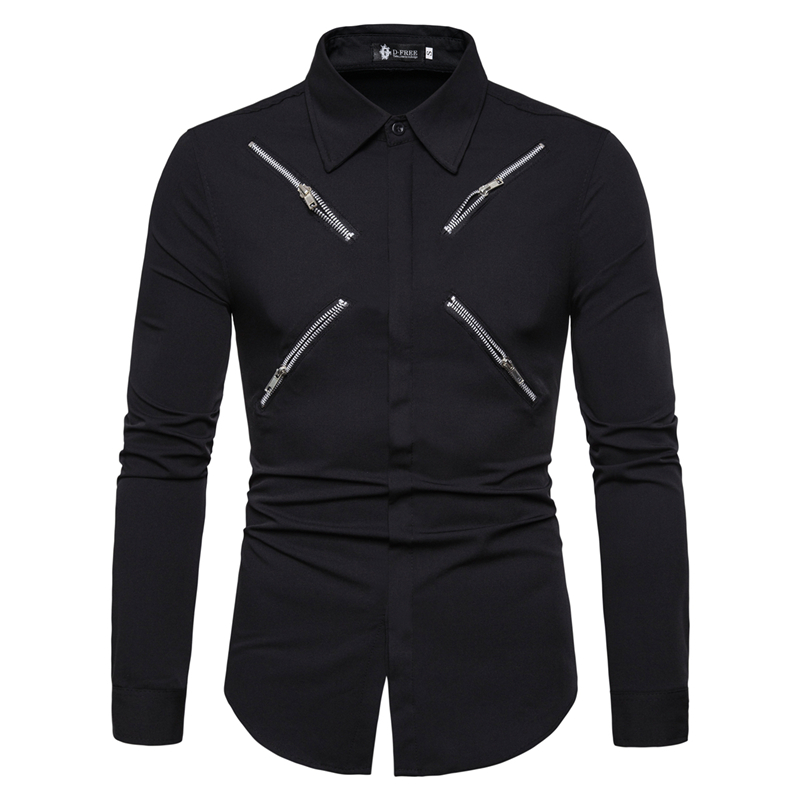 Men's shirt Lapel zipper decorative single breasted casual cardigan