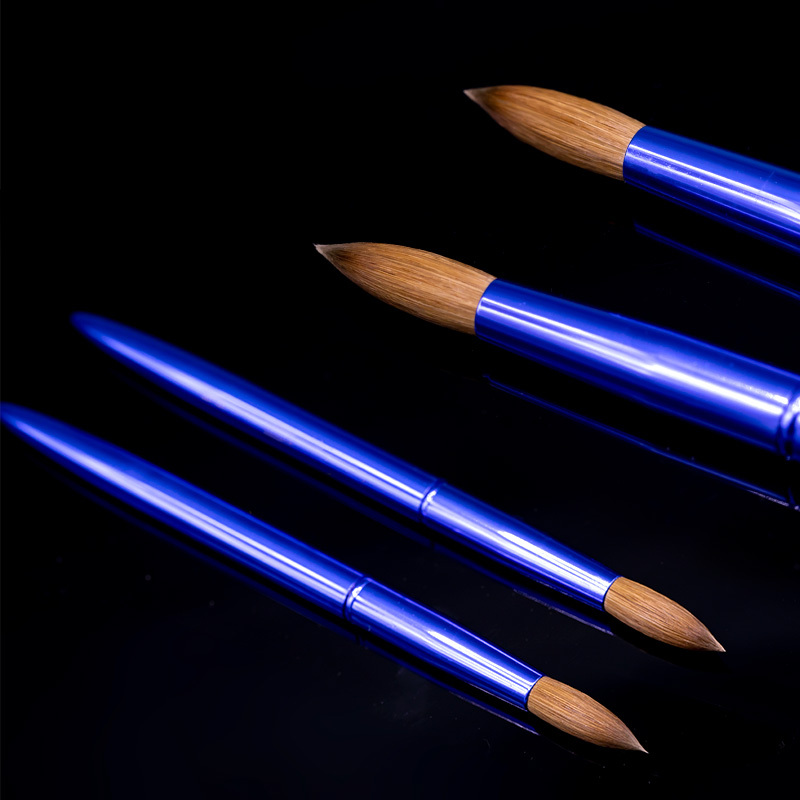 Professional Nail Art Supplier Pink 100% Pure Kolinsky Sable Paint Gel Brush Private Label Blue Kolinsky Acrylic Nail Brush