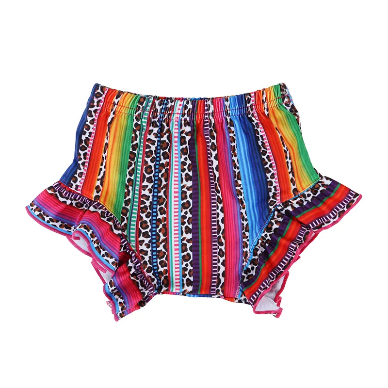 Wholesale New Arrival Serape And Leopard Print Toddler Bummies Newborn Clothes Baby Girls Ruffle Shorts