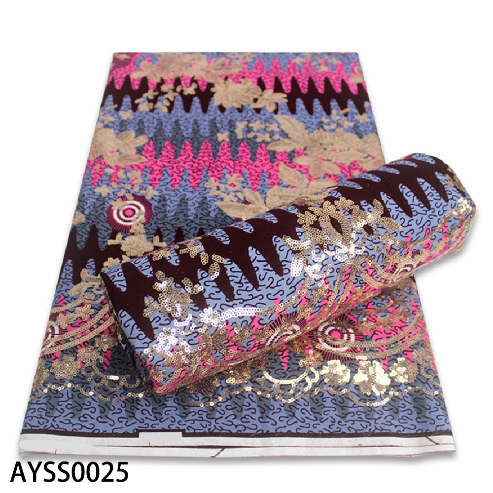 Wholesale 100% cotton super knitted fabric cotton wax print fabric african with sequins