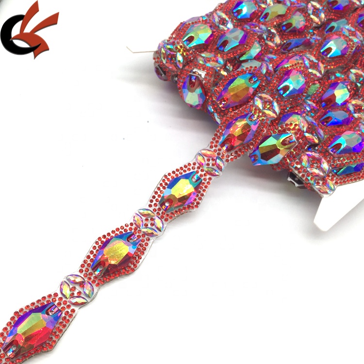 Iron on clothes shoes pants trimming decorative shiny AB rhinestone hotfix trims tape