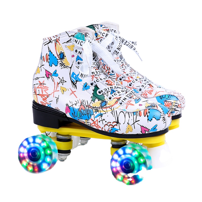 Boys and girls graffiti skates - children's four-wheel skates - indoor and outdoor skates for children and beginners