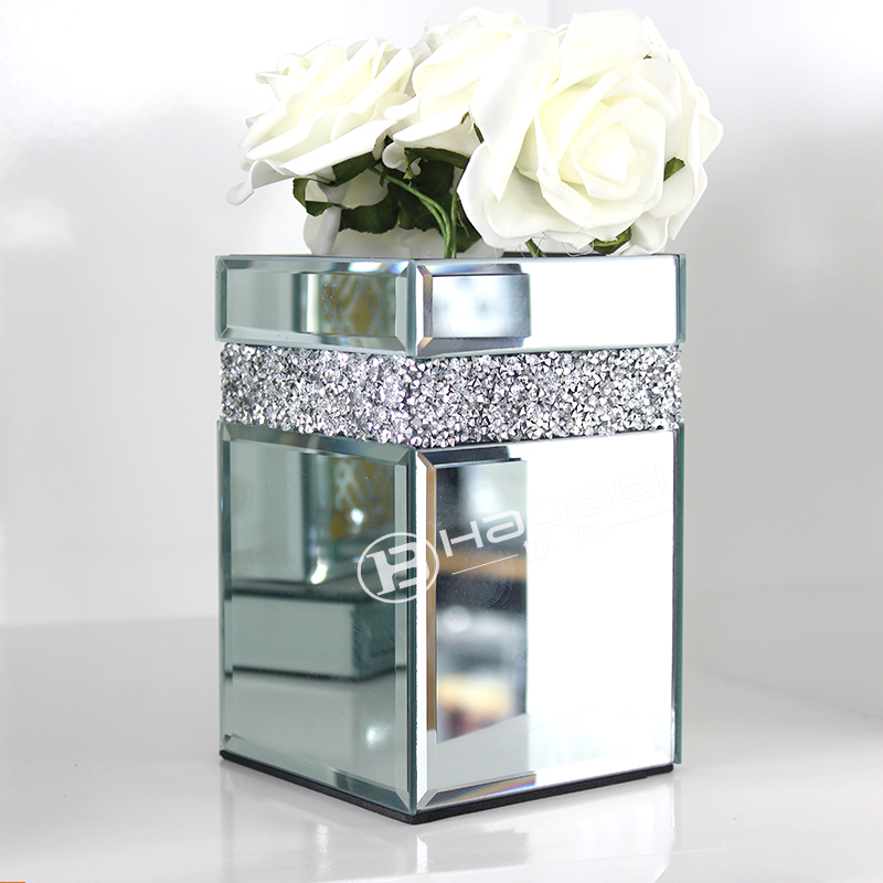 Modern Diamond Mirrored Vase Home Decoration Faux Flowers Glass Vase