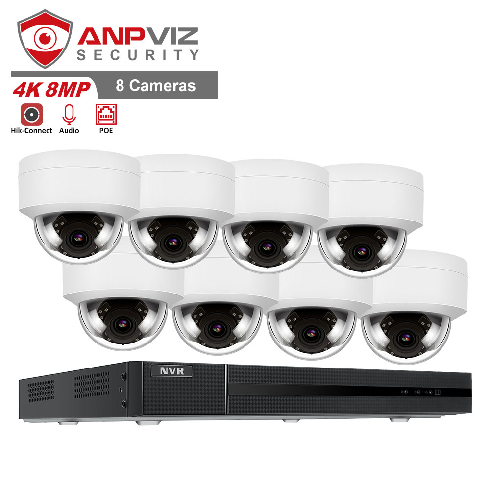 Anpviz 8CH 4K 8MP H.265 NVR 8 шт. 8MP купольная IP-камера POE CCTV комплекты системы безопасности Поддержка ИК расстояние 20M P2P 7/24 запись