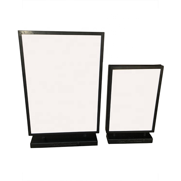 Custom Shopping Mall Tabletop Display Rack Metal Billboard Sign Holder Double Side Poster Stand