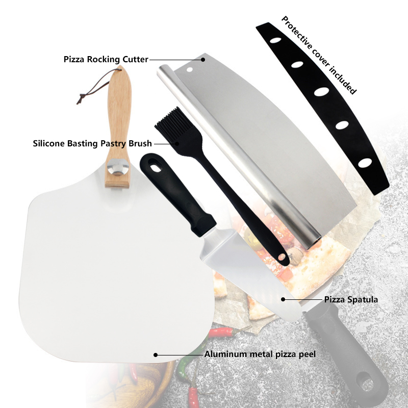 aluminum pizza cutter Silicone brush pizza peel shovel for wooden handle pizza tools set