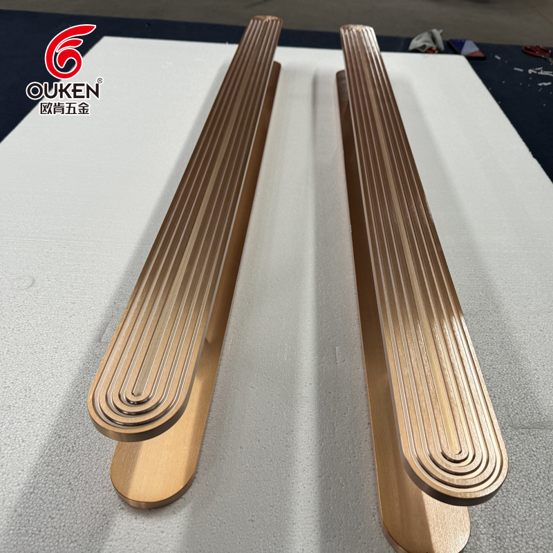 Rose gold aluminum plate finely carved door handle, hotel minimalist stainless steel glass door handle