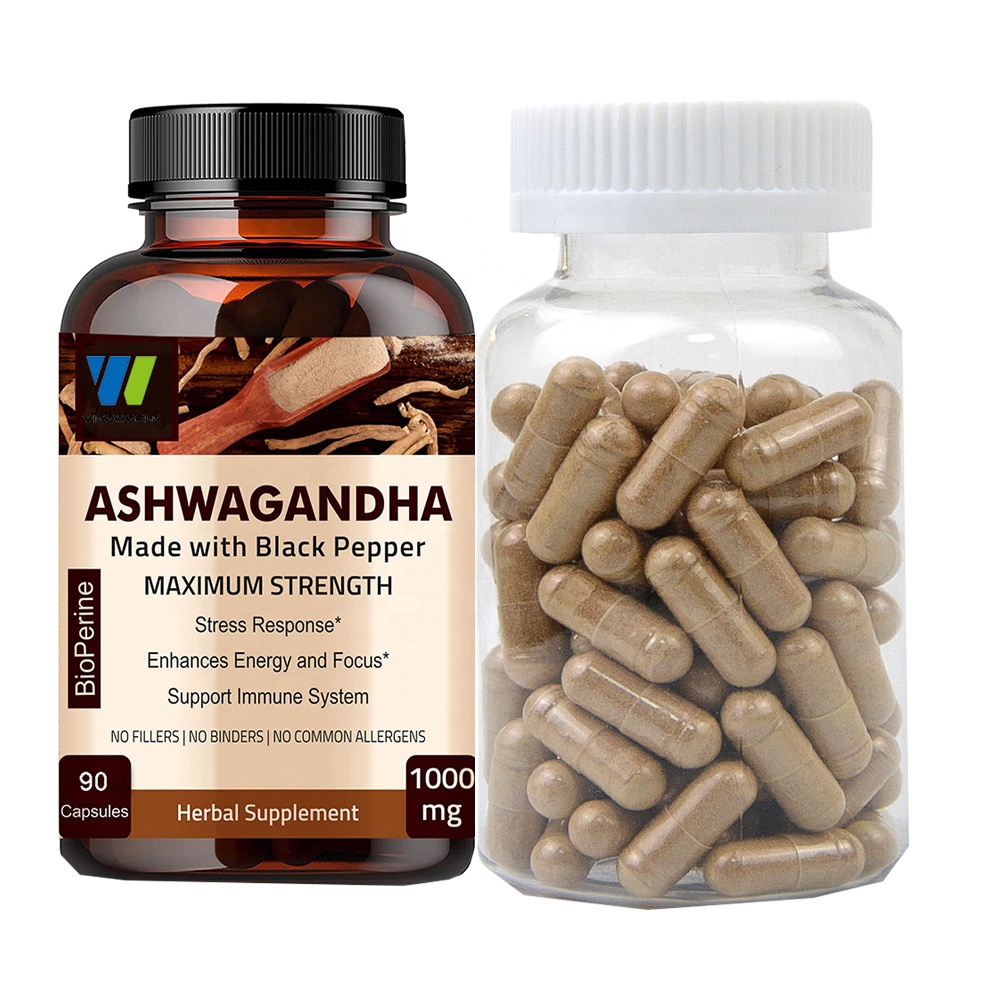 Ashwagandha Extract capsules Made with Natural Ashwagandha Powder Capsules Helps Reduce Stress and Anxiety Herbal Supplement