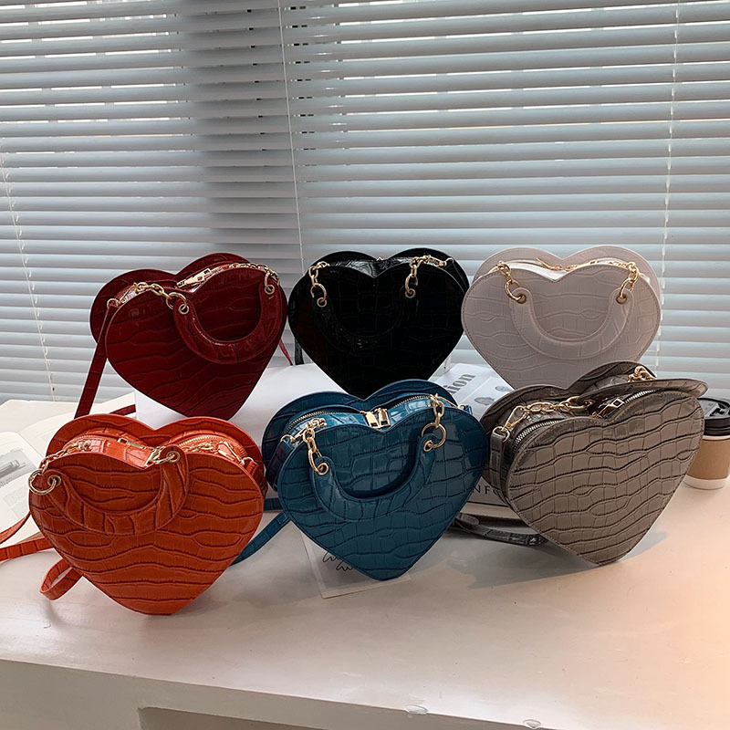 Fashion heart bag female 2021 new chain handbag stone pattern leather handbags sling custom luxury purses for women ladies