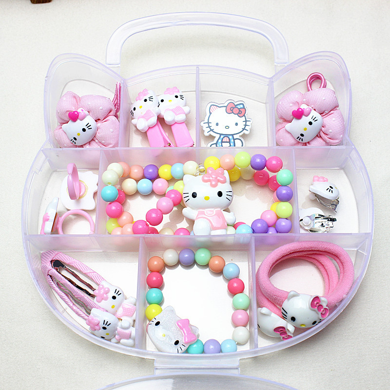 Оптовая продажа, прекрасный бутик Hello Kitty, Подарочная коробка, акриловая заколка для волос для девочек, эластичные повязки для волос, Набор детских аксессуаров для волос