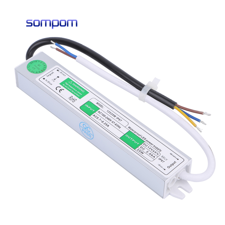 SOMPOM маленький размер IP67 12V 2.08A 25W Крытый или открытый водонепроницаемый светодиодный драйвер для светодиодного освещения